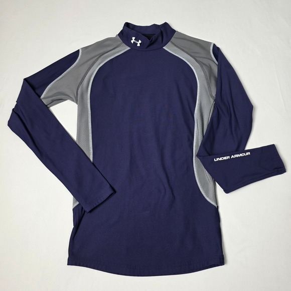 Under Armour Other - Under Armour ColdGear Compression Shirt Boys M Navy Blue Mock Neck Long Sleeve‎